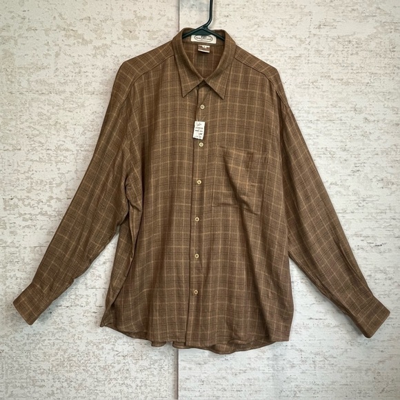 NWT Pronto Uomo Made In Italy Brown Tan Plaid Shirt Button Up Sz L Office Casual - Picture 2 of 15